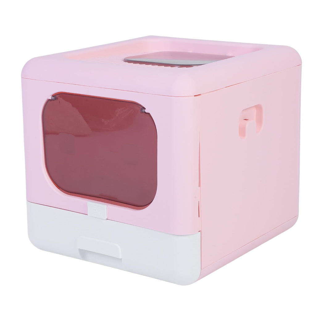 Foldable Top Entry Cat Litter Box with Lid and Scoop Large Size Pink X9778