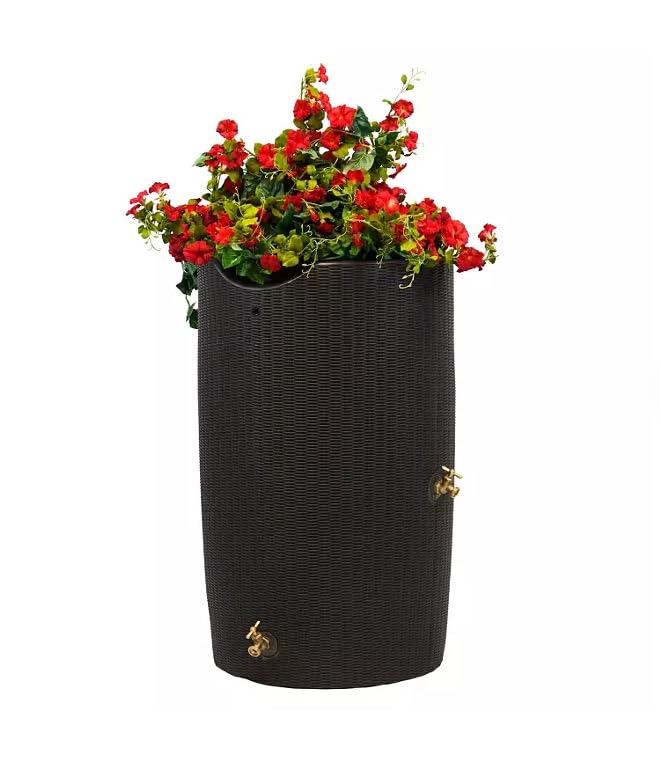 Black 50-Gallon Rain Barrel with Planter Top R477159