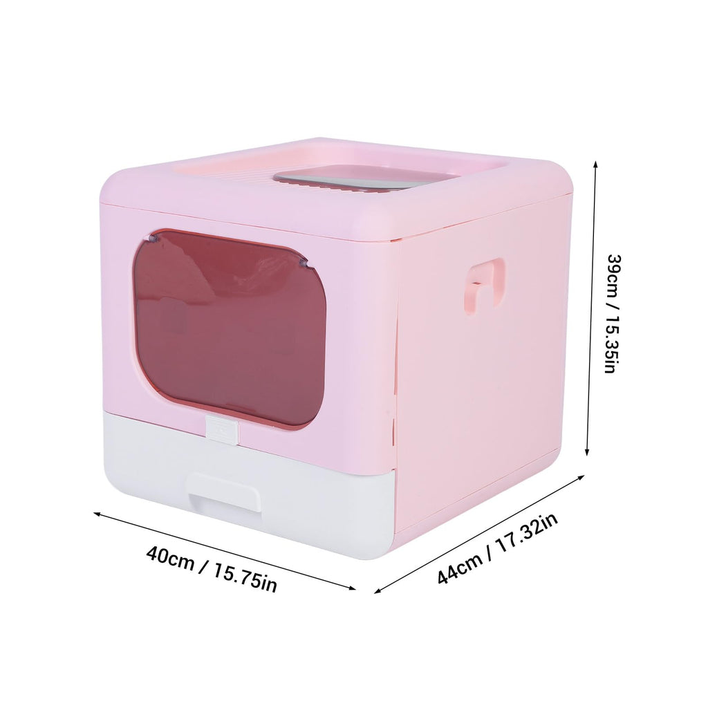 Foldable Top Entry Cat Litter Box with Lid and Scoop Large Size Pink X9778