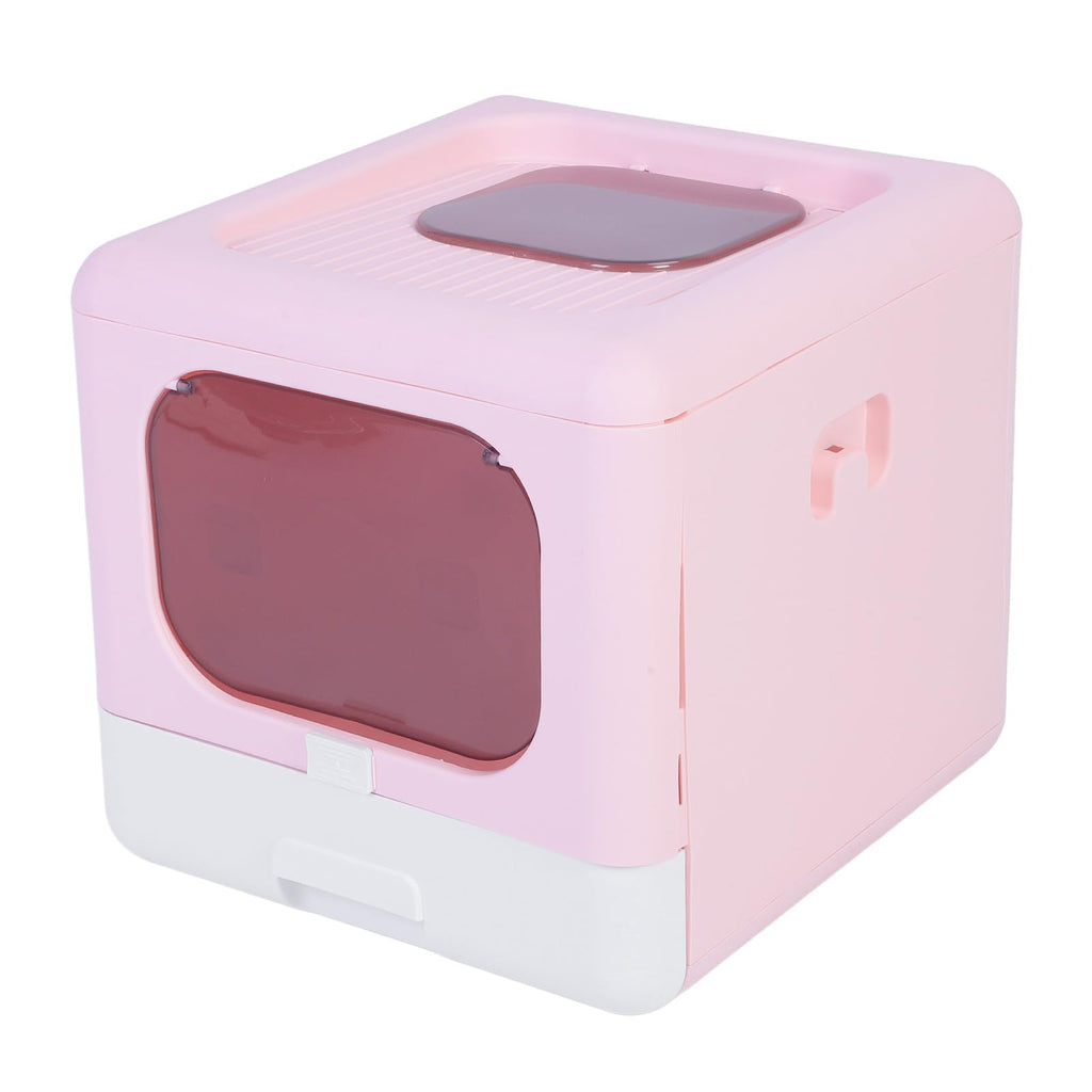 Foldable Top Entry Cat Litter Box with Lid and Scoop Large Size Pink X9778