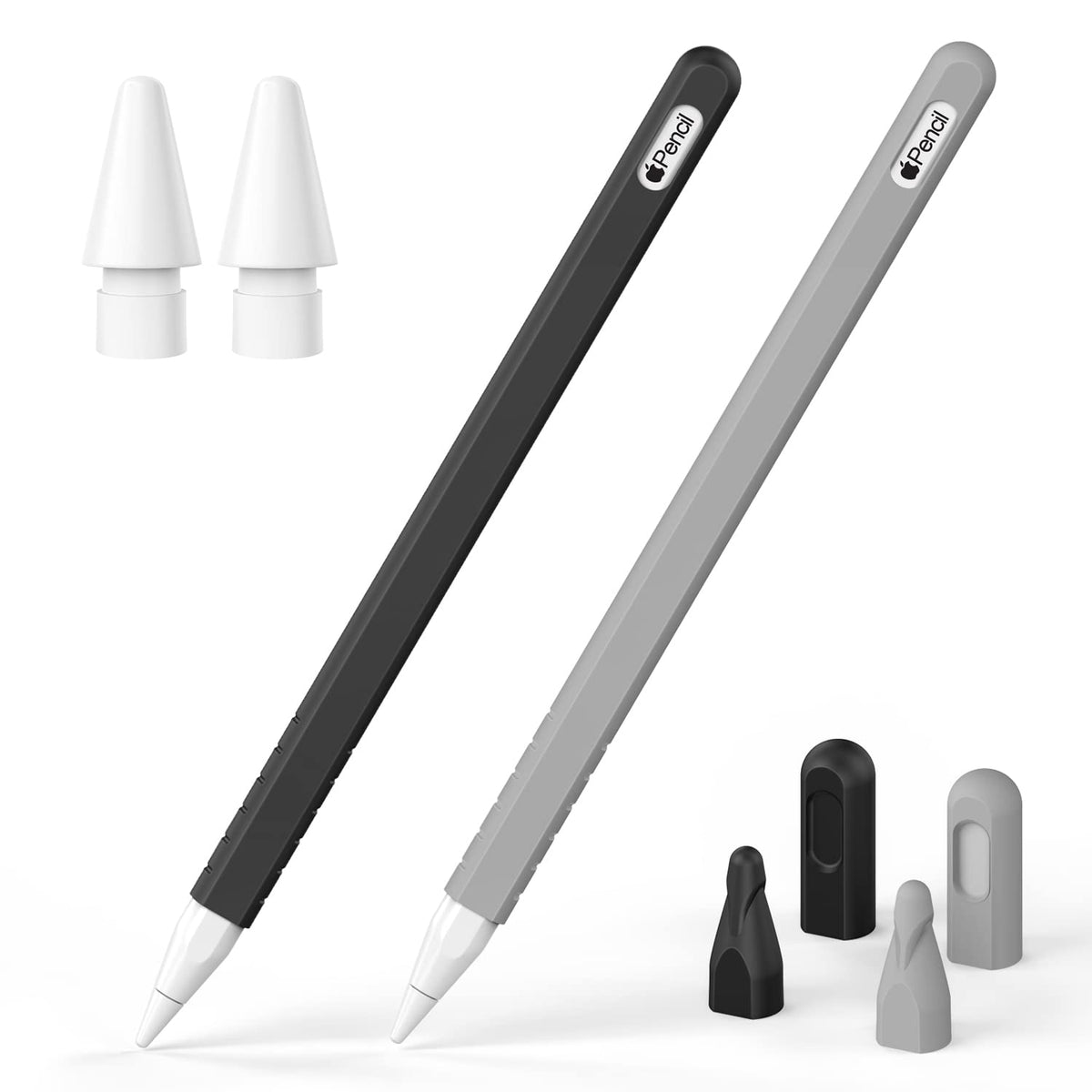 2 Pack Silicone Grip Sleeve with Pencil Tips and Nibs Cover, Black Grey U32681