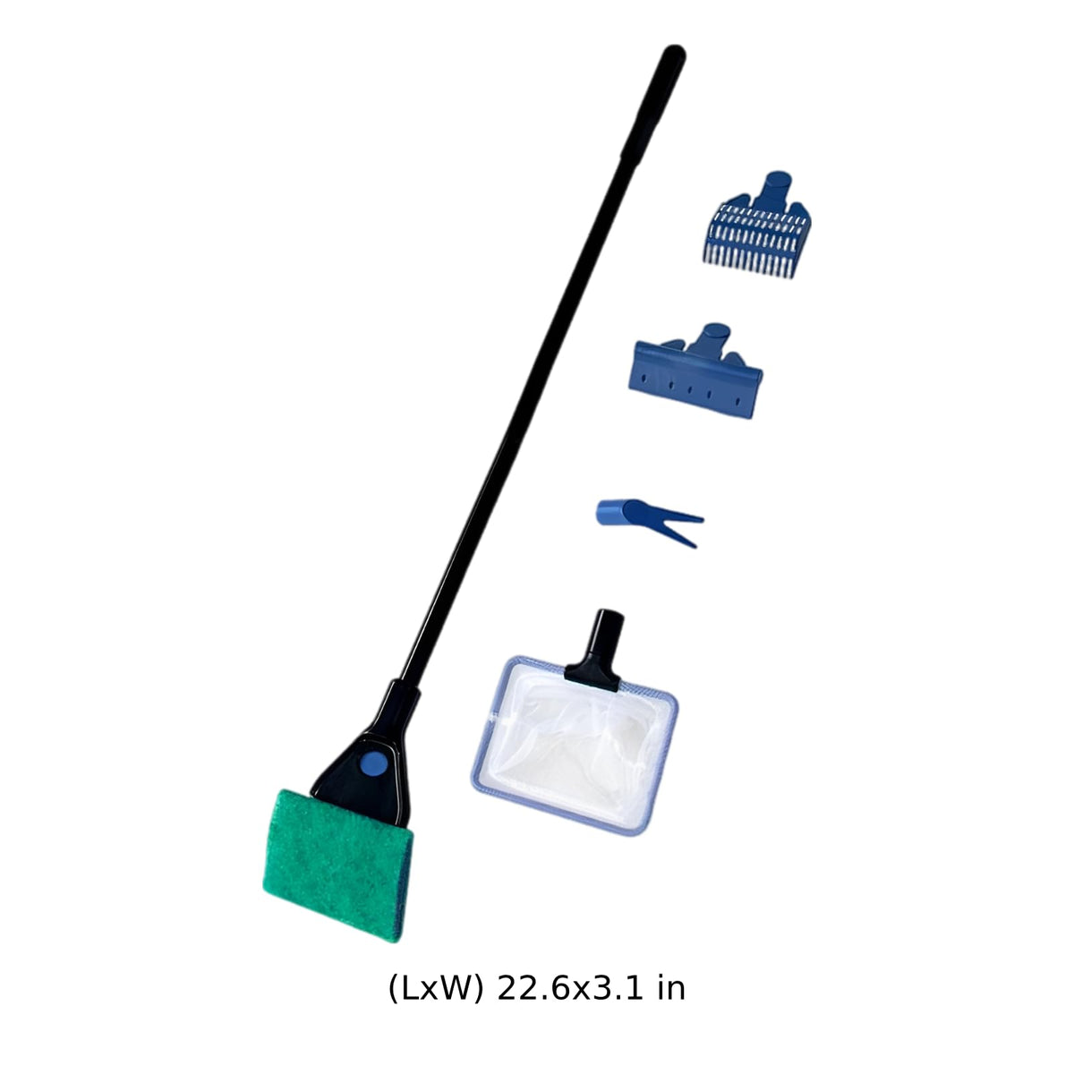 5-in-1 Aquarium Cleaning Kit with Algae Scraper Gravel Rake Fish Net Plant Clamp Brush L9429