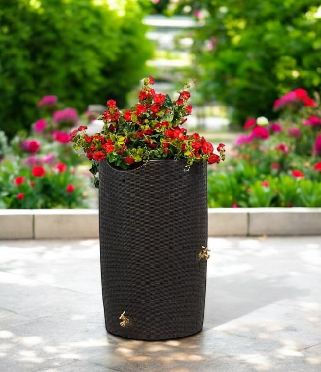 Black 50-Gallon Rain Barrel with Planter Top R477159