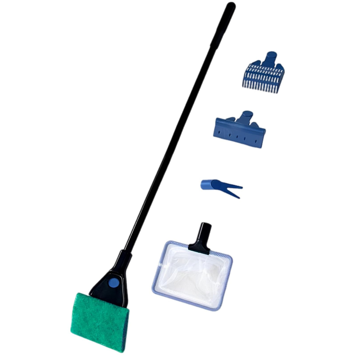 5-in-1 Aquarium Cleaning Kit with Algae Scraper Gravel Rake Fish Net Plant Clamp Brush L9429