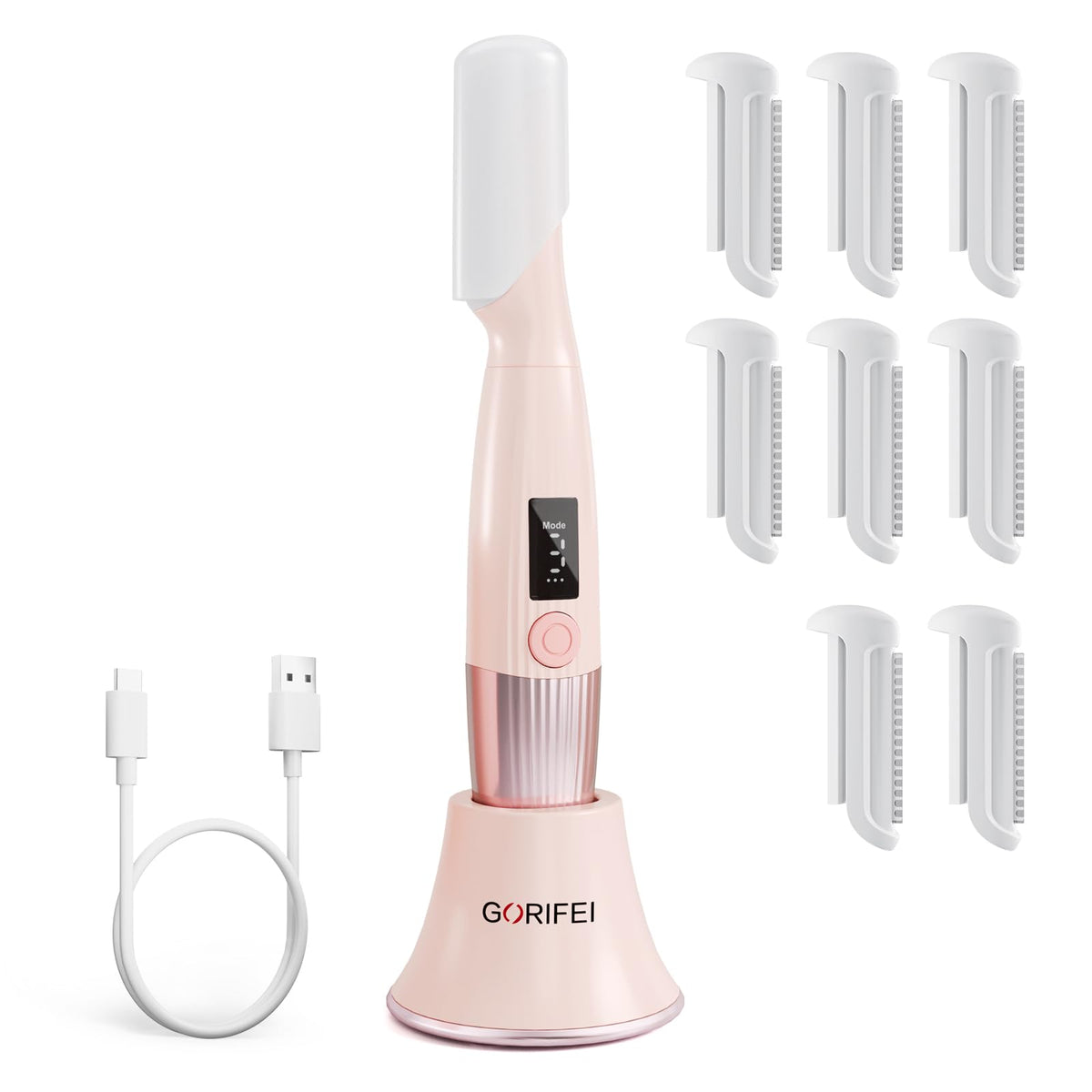 Pink Rechargeable Facial Razor with 8 Blades T766741