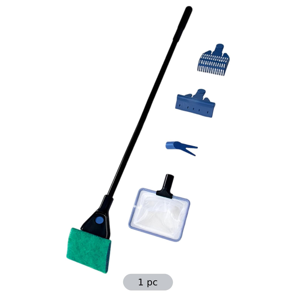 5-in-1 Aquarium Cleaning Kit with Algae Scraper Gravel Rake Fish Net Plant Clamp Brush L9429