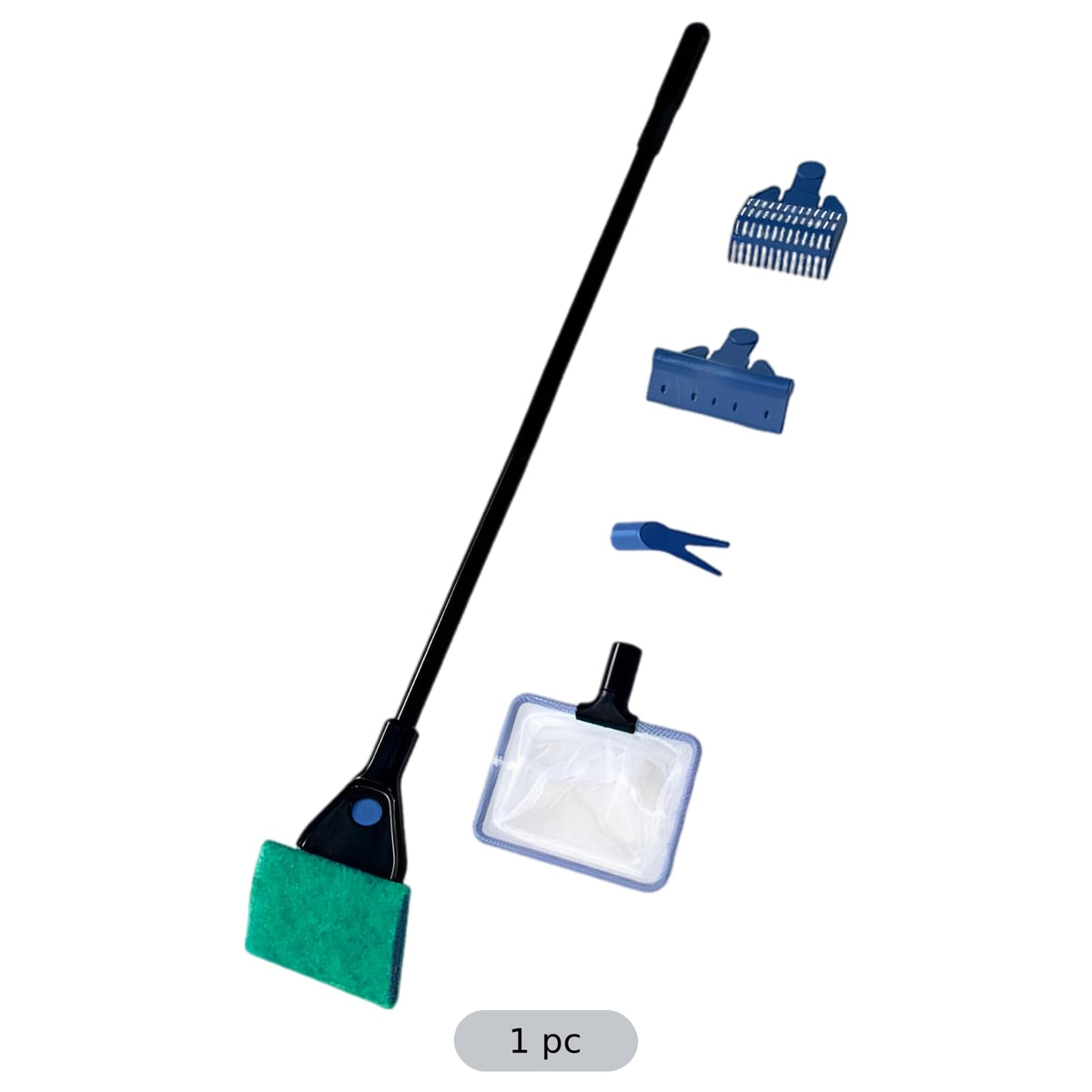 5-in-1 Aquarium Cleaning Kit with Algae Scraper Gravel Rake Fish Net Plant Clamp Brush L9429