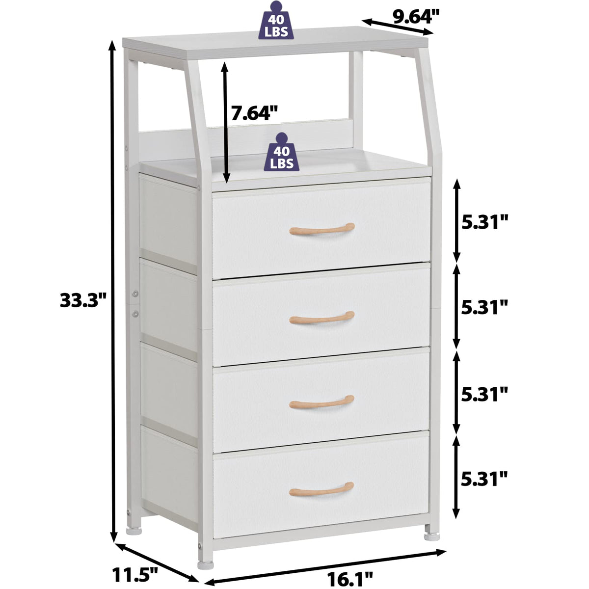 White 4 Drawer Dresser with 5 Storage Bins Z672