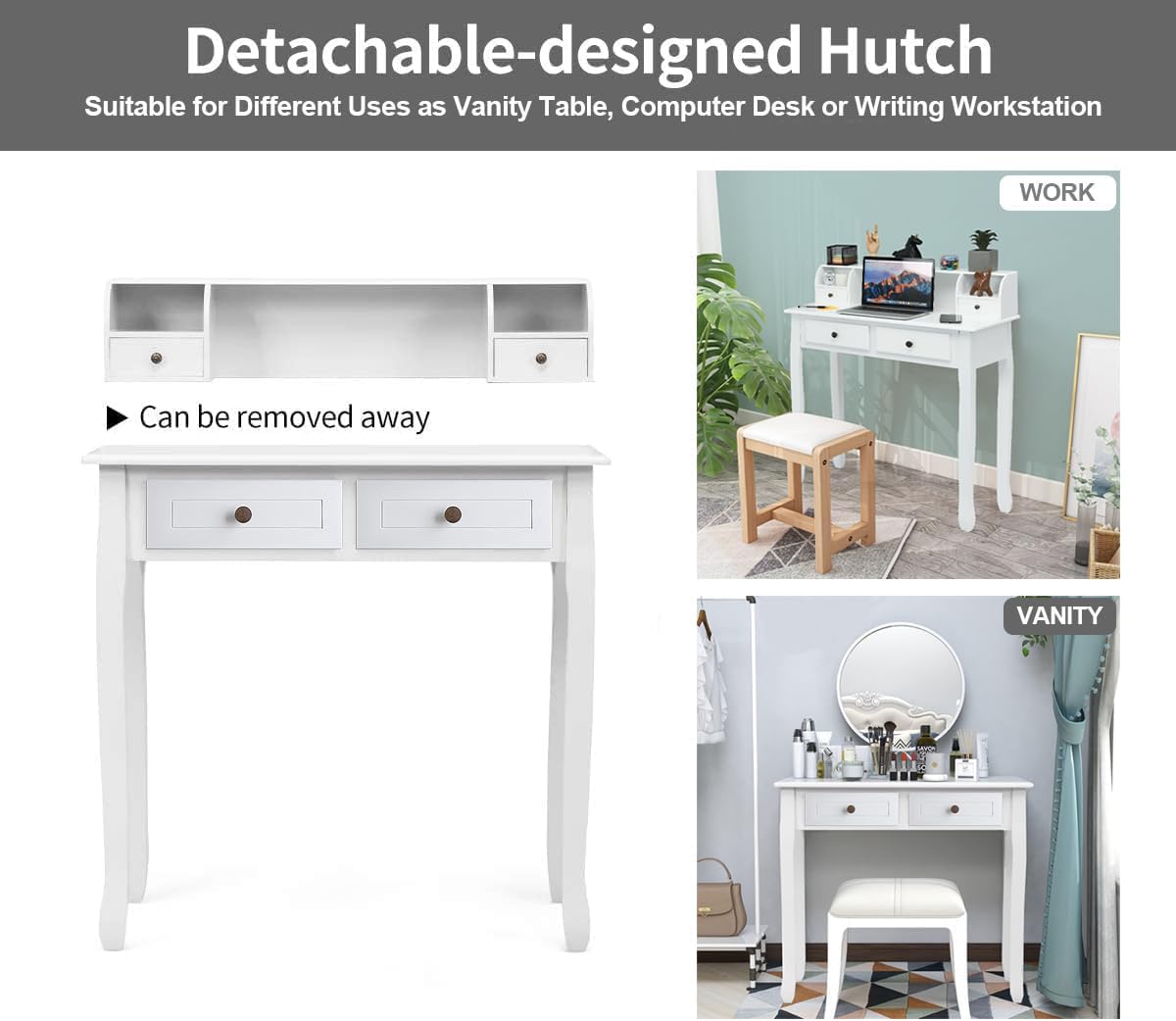 White Writing Desk with Hutch C56396