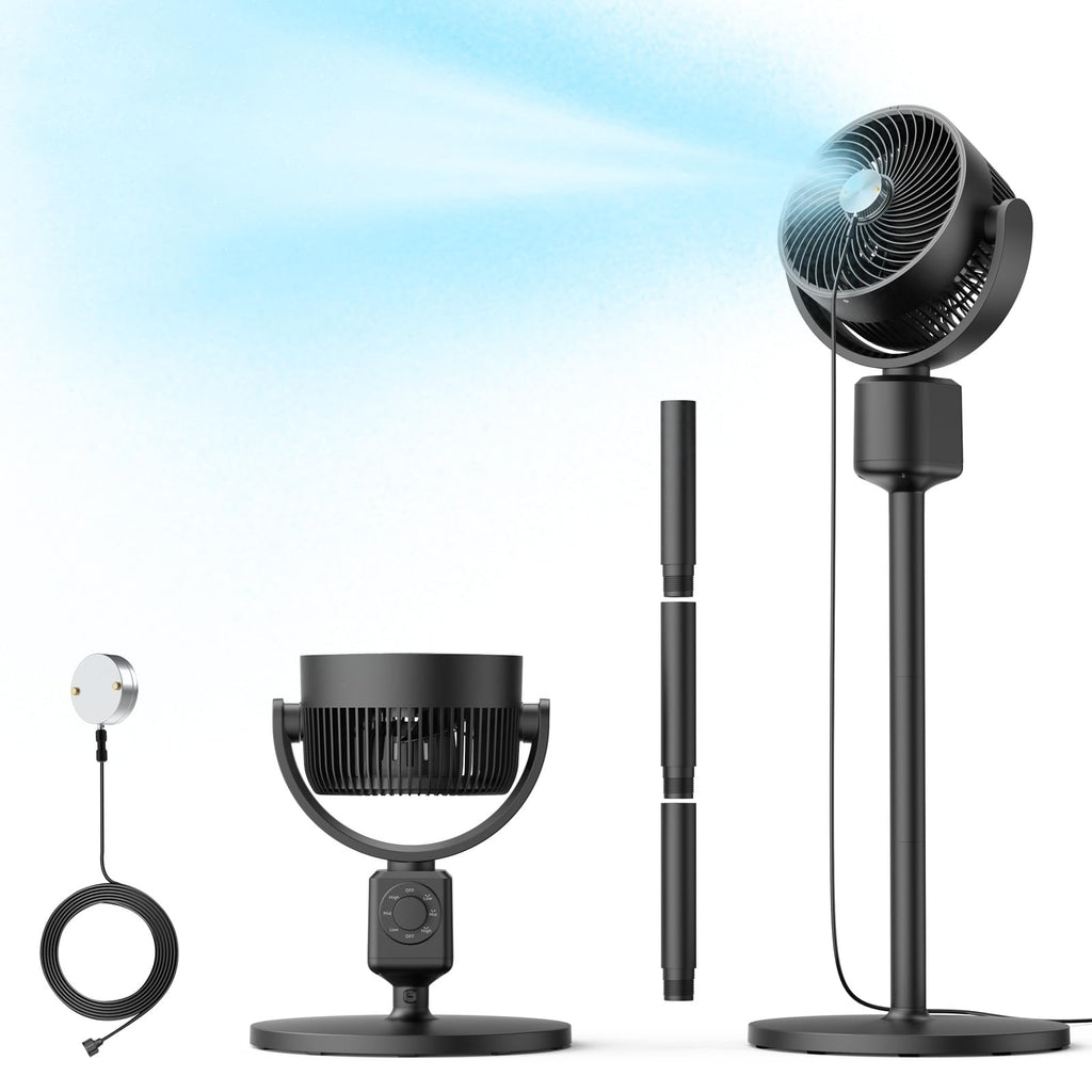 Compact Misting Pedestal Fan with Magnetic Mister, Quiet Air Circulator Standing Fan, 16-34" Adj. Height, 70°Auto-Oscillation, 3 Speeds I4824