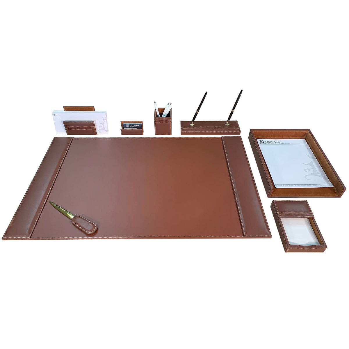 Rustic Brown Leather Desk Set, 8-Piece K109