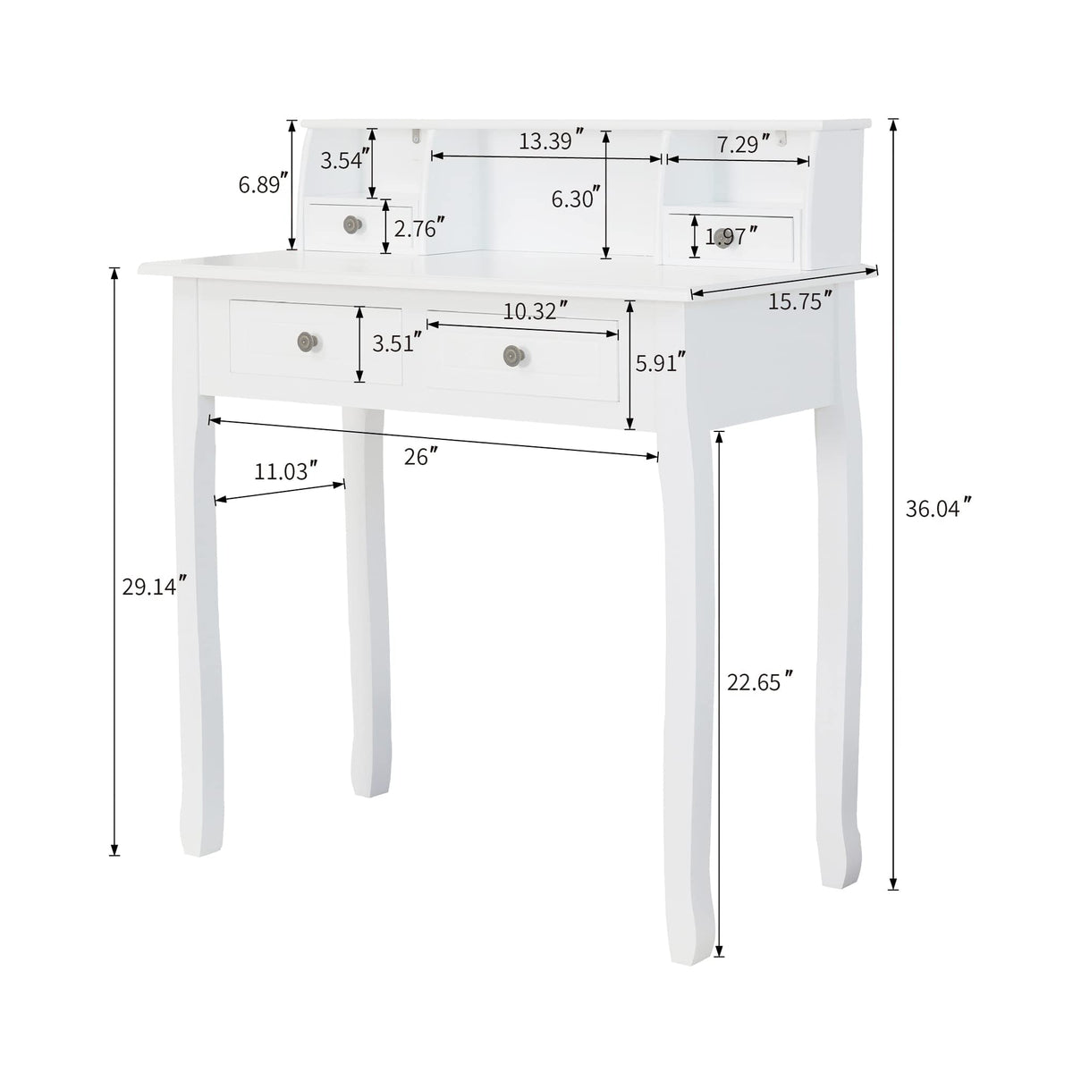 White Writing Desk with Hutch C56396