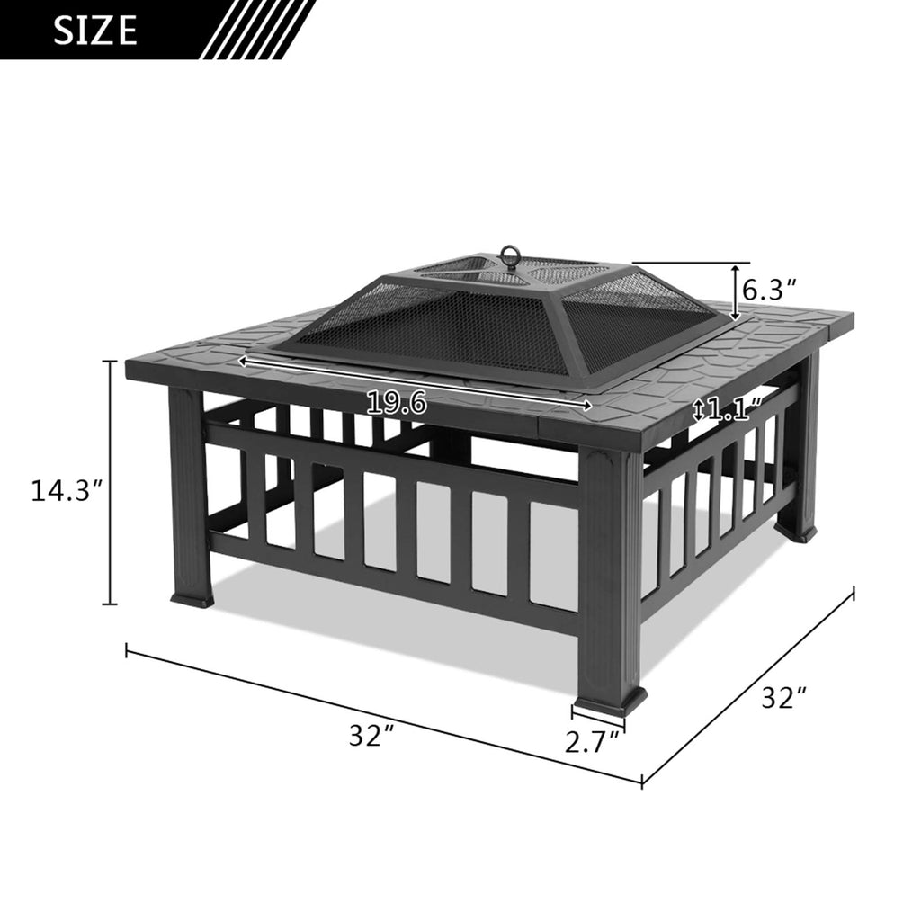 32-inch Metal Outdoor Fire Pit with Fireplace Screen O569