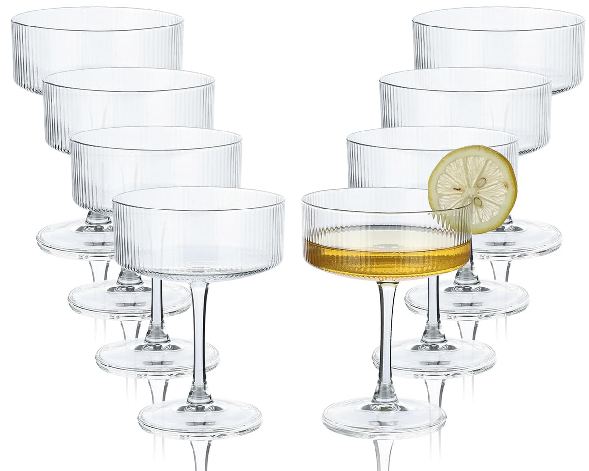 Martini Glasses set of 8, 10 oz Ribbed Coupe Glasses W4870