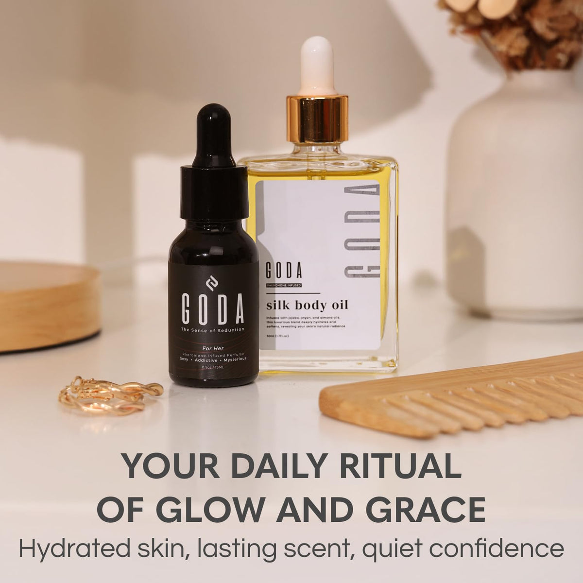 Pheromones Perfume + Silk Body Oil Bundle Floral Fragrance with Jasmine & Rose Hydrating Body Oil 100ml Vegan L720