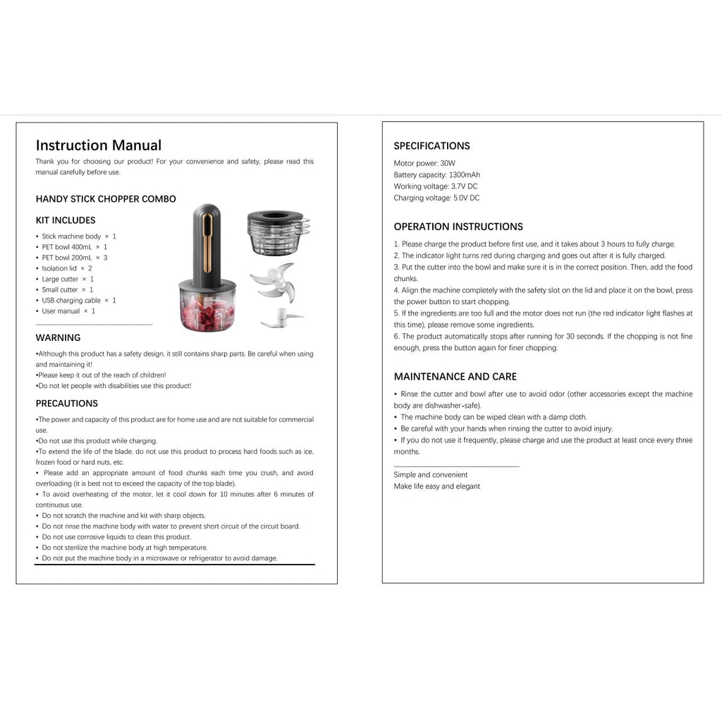 Electric Mini Food Processor, 4-Cup Portable USB, Black Q893