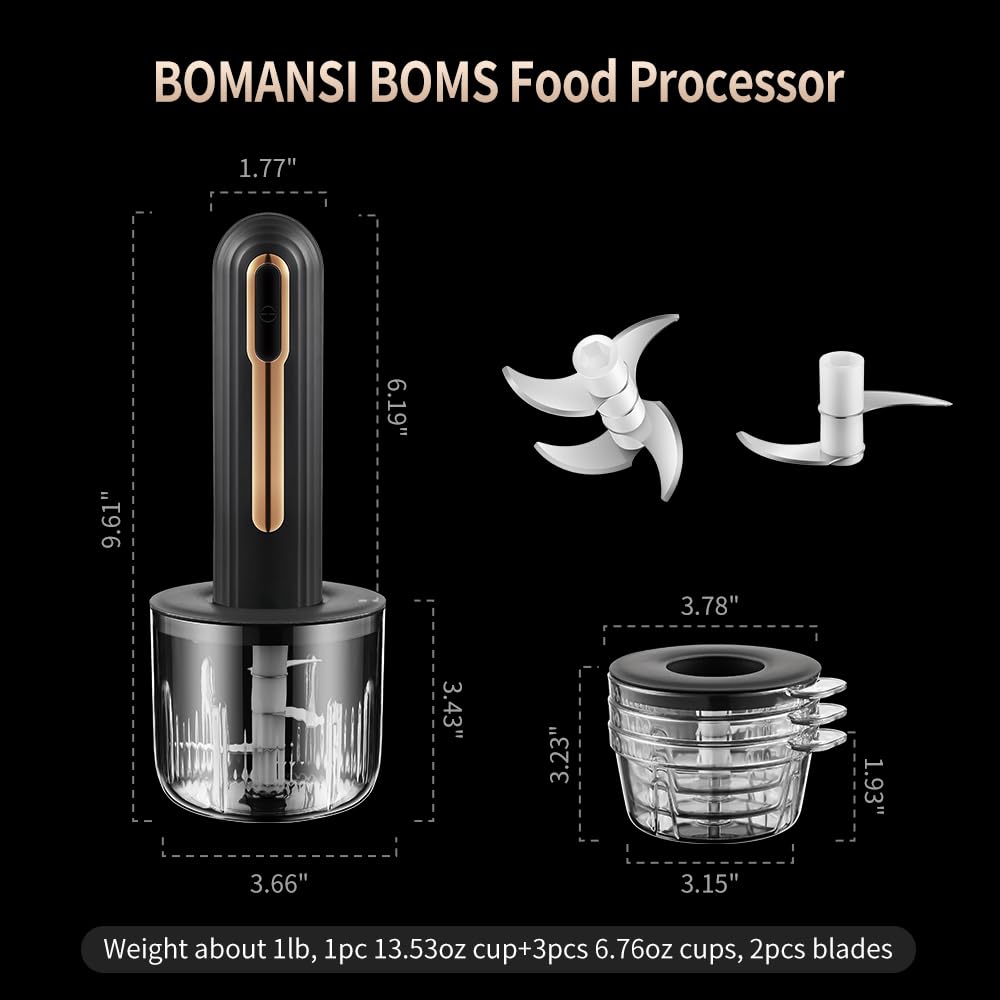 Electric Mini Food Processor, 4-Cup Portable USB, Black Q893