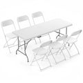 6 FT Folding Picnic Table with 6 Folding Chairs White B525