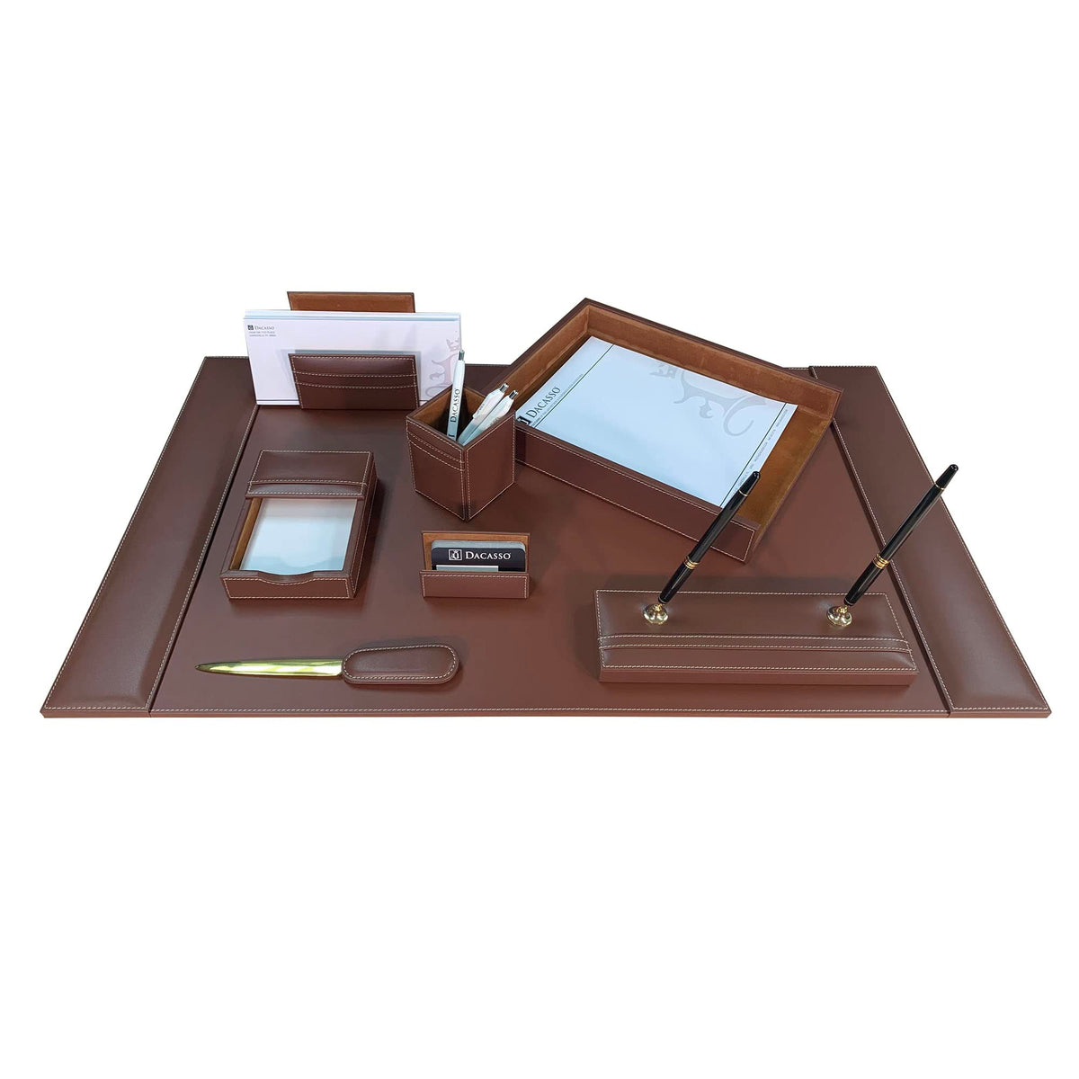 Rustic Brown Leather Desk Set, 8-Piece K109