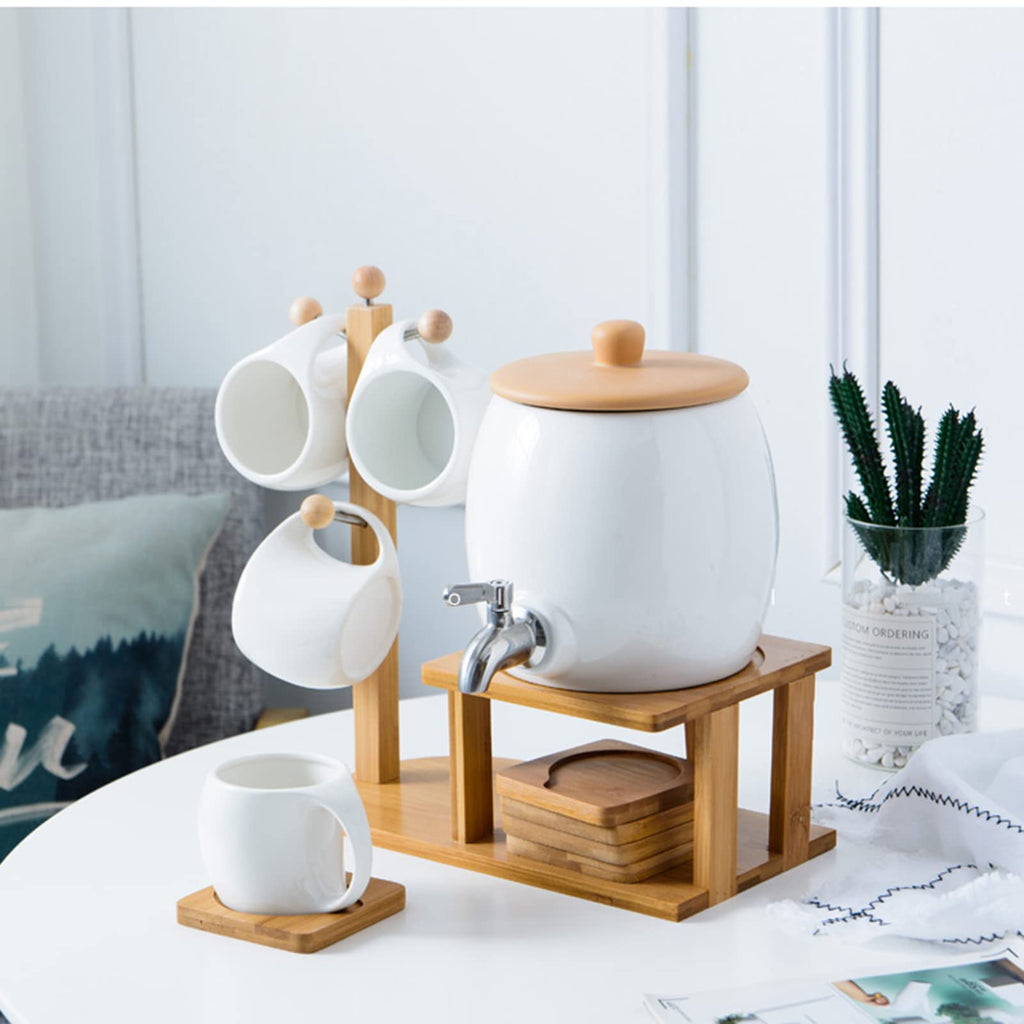 Porcelain Ceramic Crock Water Dispenser with 4 Mugs F5004