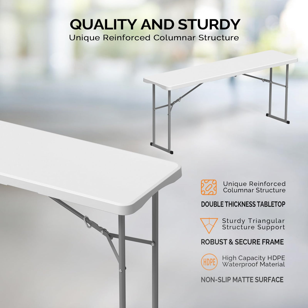 White 6 FT Narrow Folding Table Set of 2 J34216