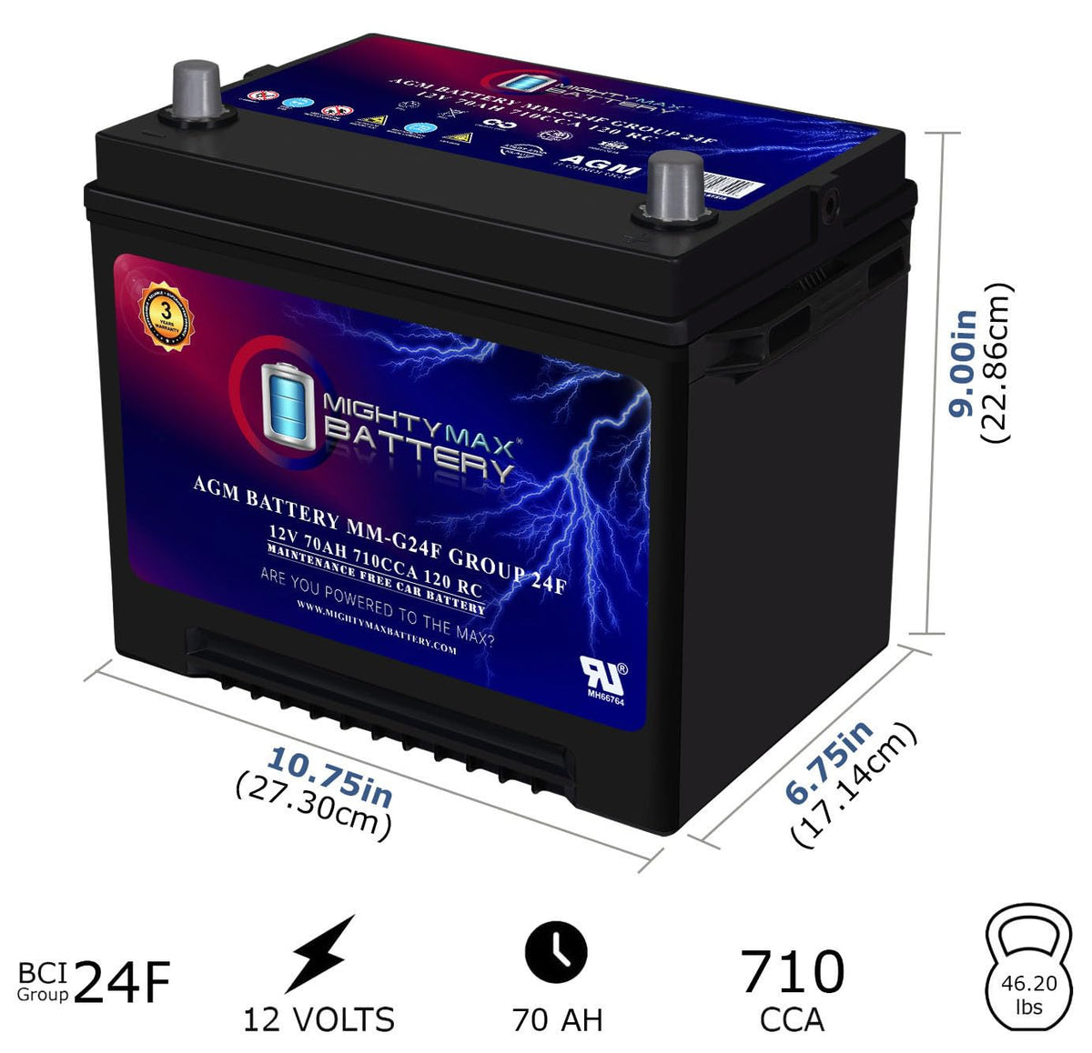 12V 70Ah AGM Replacement Battery O183084