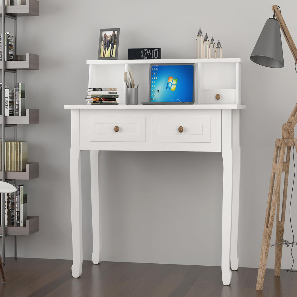 White Writing Desk with Hutch C56396
