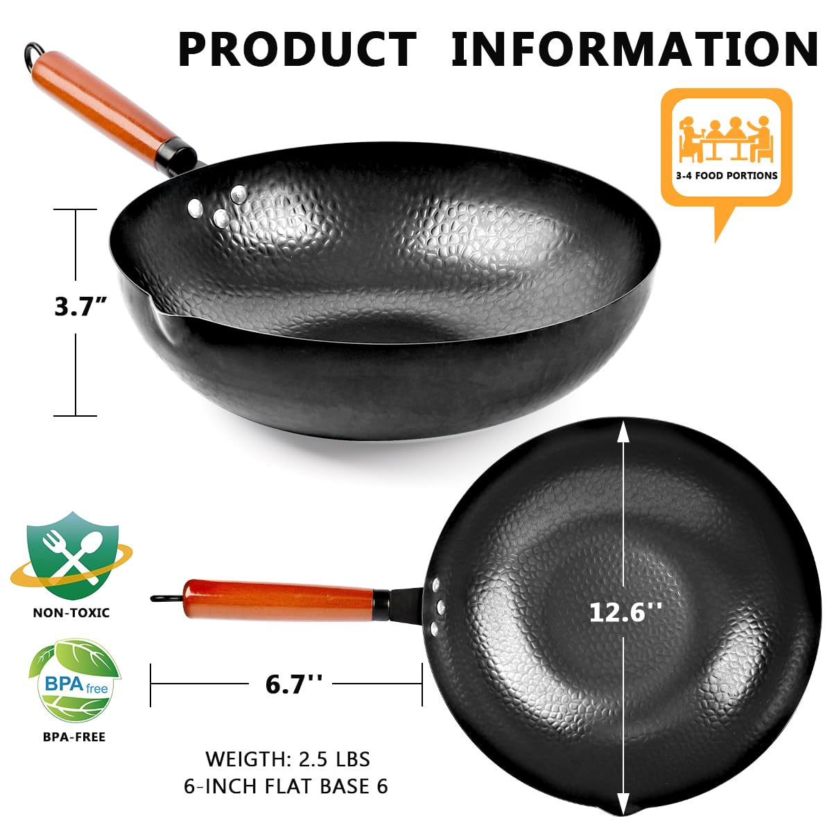 14 Piece Carbon Steel Wok Pan Set with Wooden Lid C90109