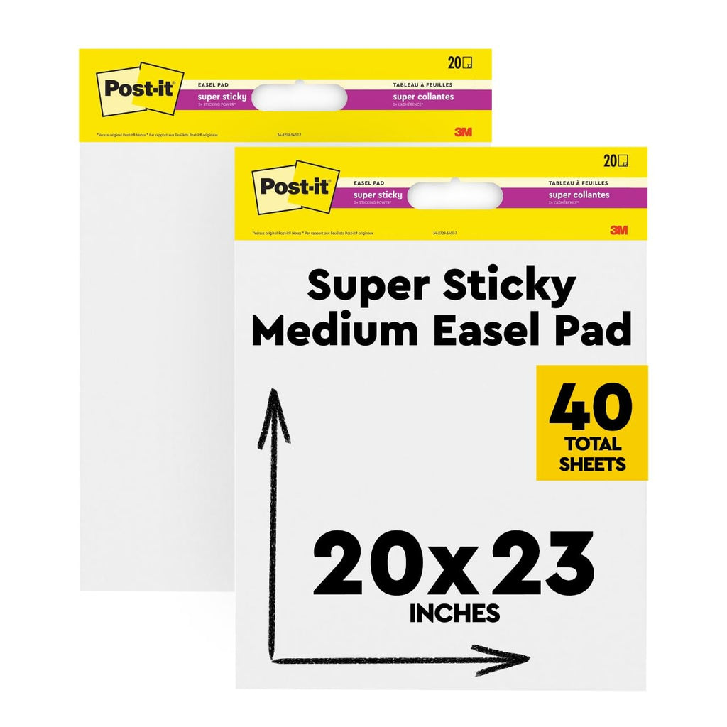 Super Sticky Easel Pad, 25 x 23 in, White, 2 Pads F7036