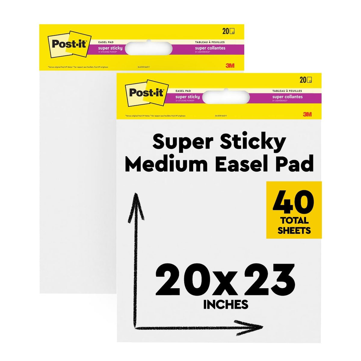 Super Sticky Easel Pad, 25 x 23 in, White, 2 Pads F7036