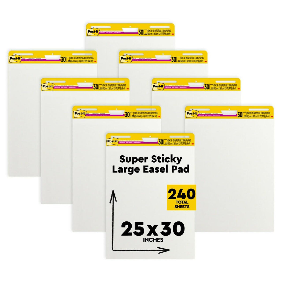 Super Sticky Easel Pad, 25 in. x 30 in., White, 30 Sheets/Pad, 8 Pads/Pack D451090