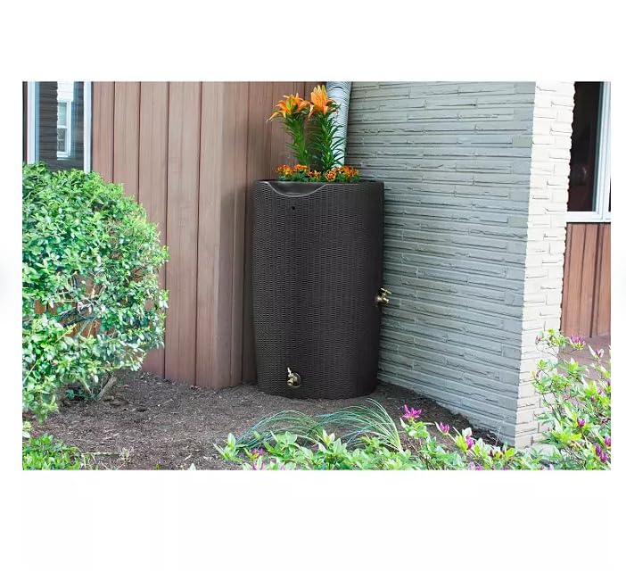 Black 50-Gallon Rain Barrel with Planter Top R477159