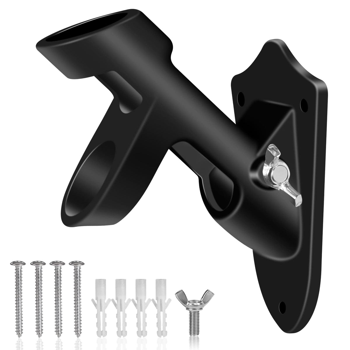 1" Flag Pole Holder Brackets with Hardwares, Two Positions Aluminium Alloy Rust Free Coated, Black 1 Pack A147760
