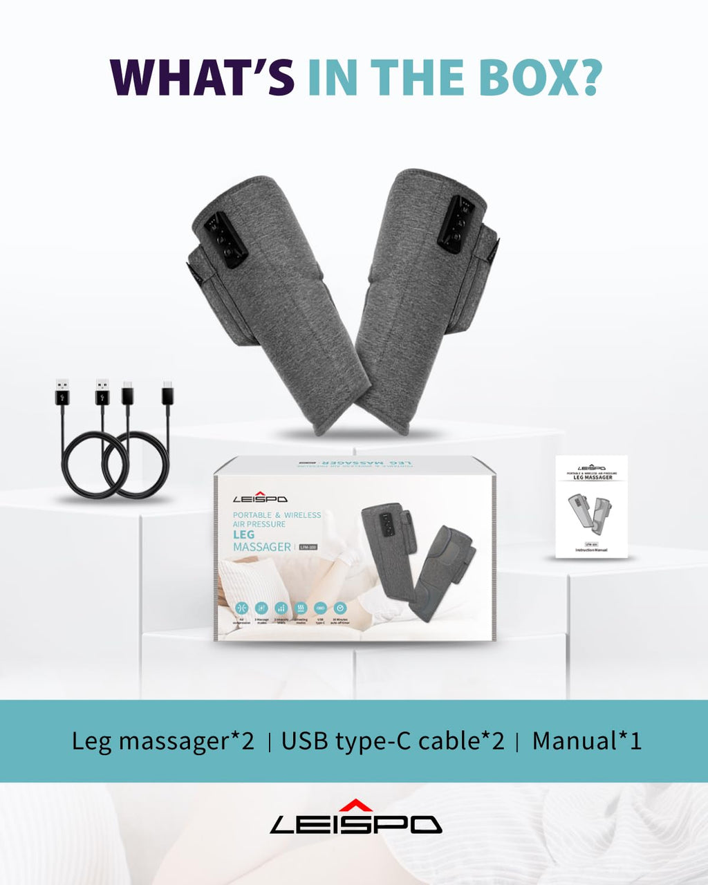 Wireless Air Compression Leg Massager with Heat, 4 Modes, Set of 2 T335171
