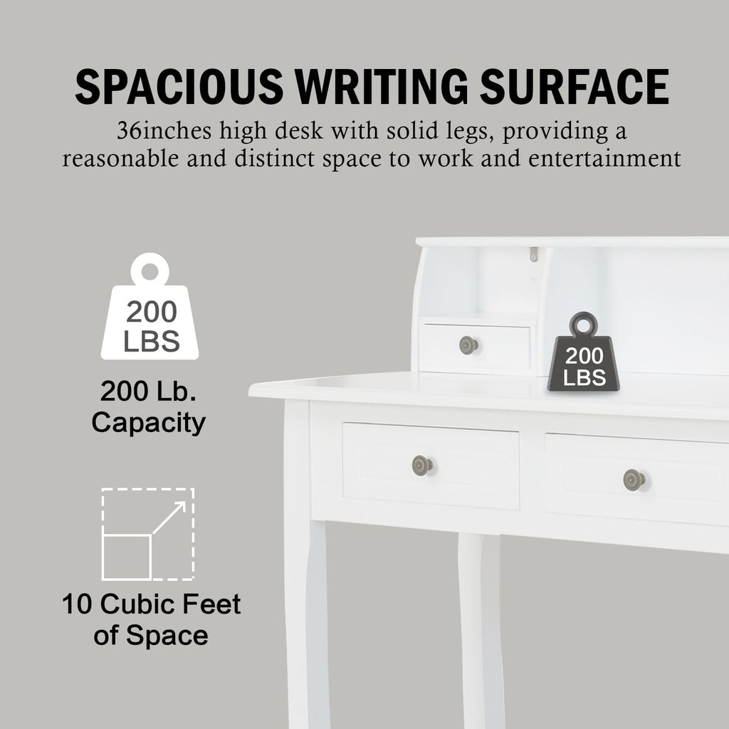White Writing Desk with Hutch C56396