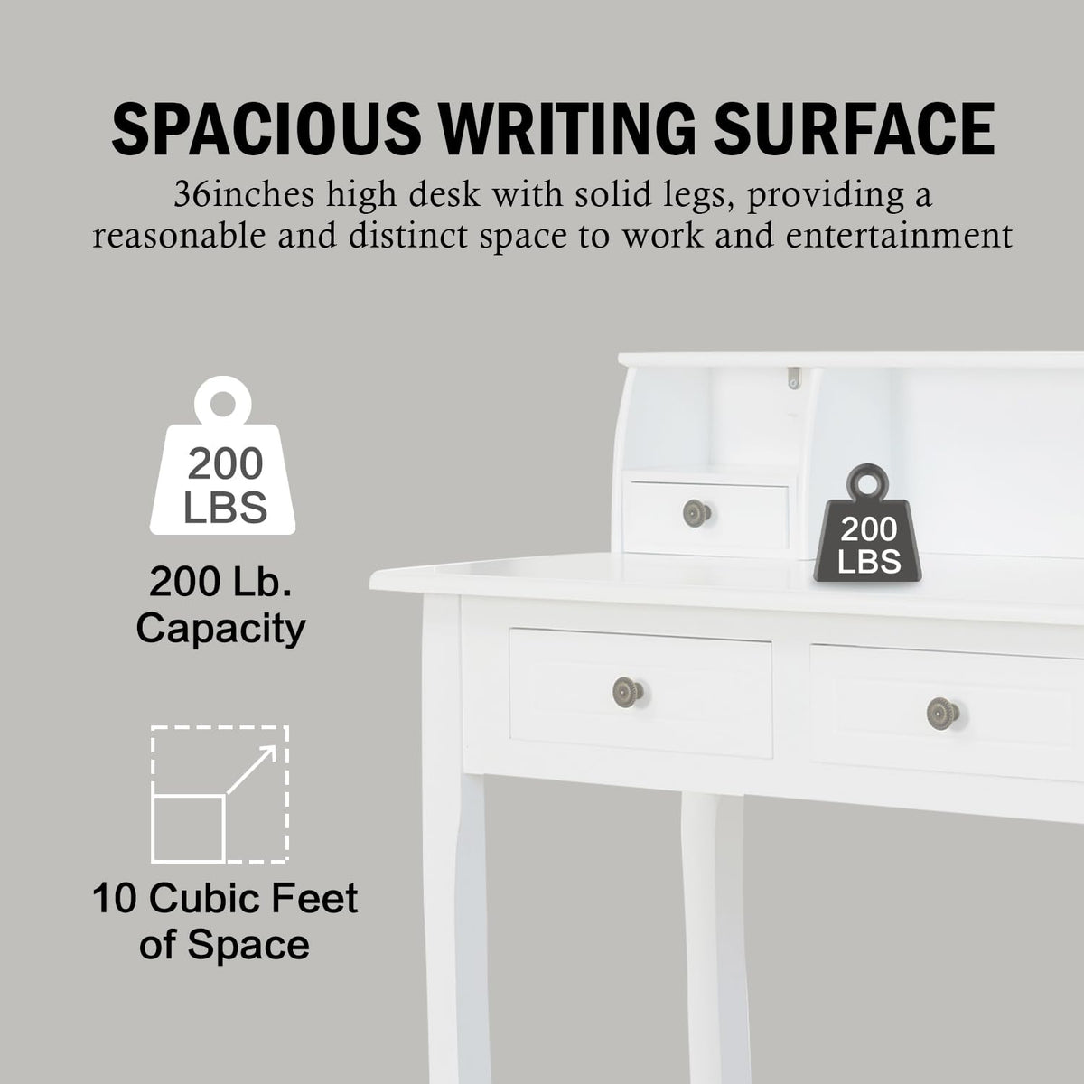 White Writing Desk with Hutch C56396