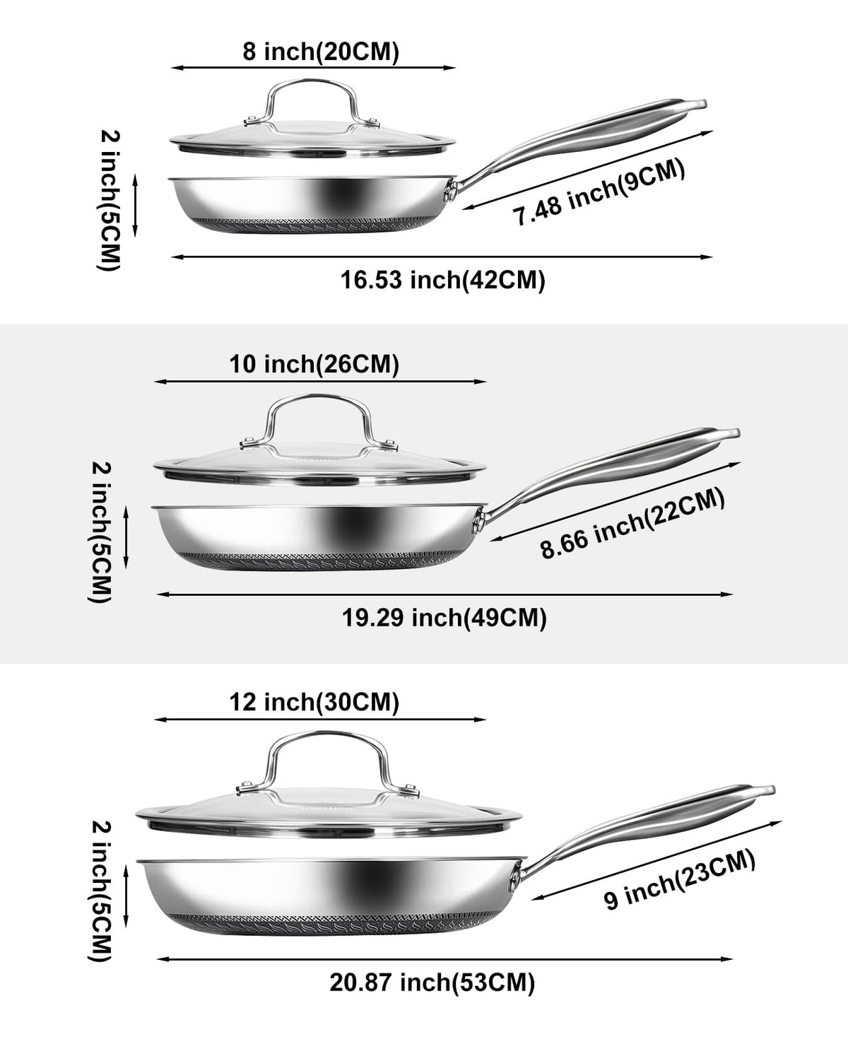 Nonstick Stainless Steel Frying Pans with Lid Z20647