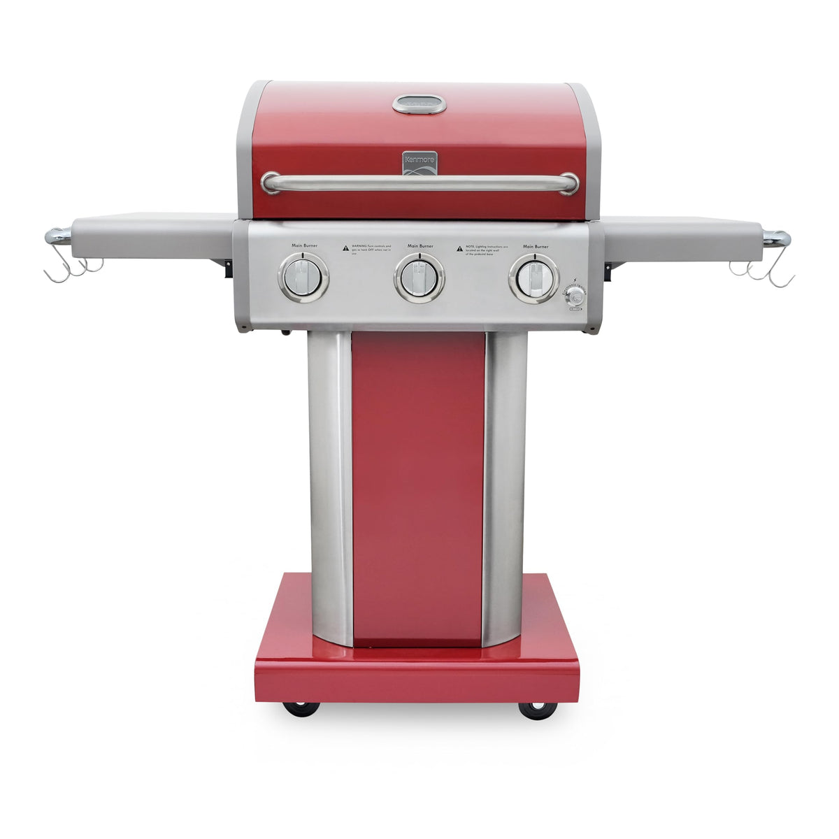 3-Burner Liquid Propane Gas Grill with Folding Sides, Wheels, 30000 BTU, Red S168