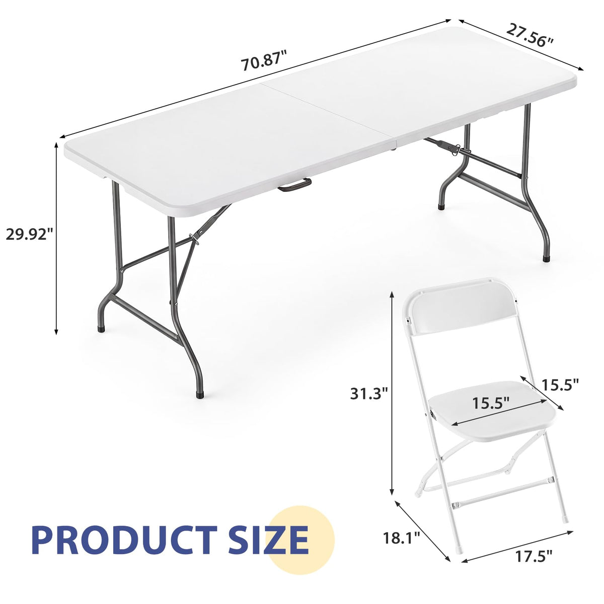 6 FT Folding Picnic Table with 6 Folding Chairs White B525