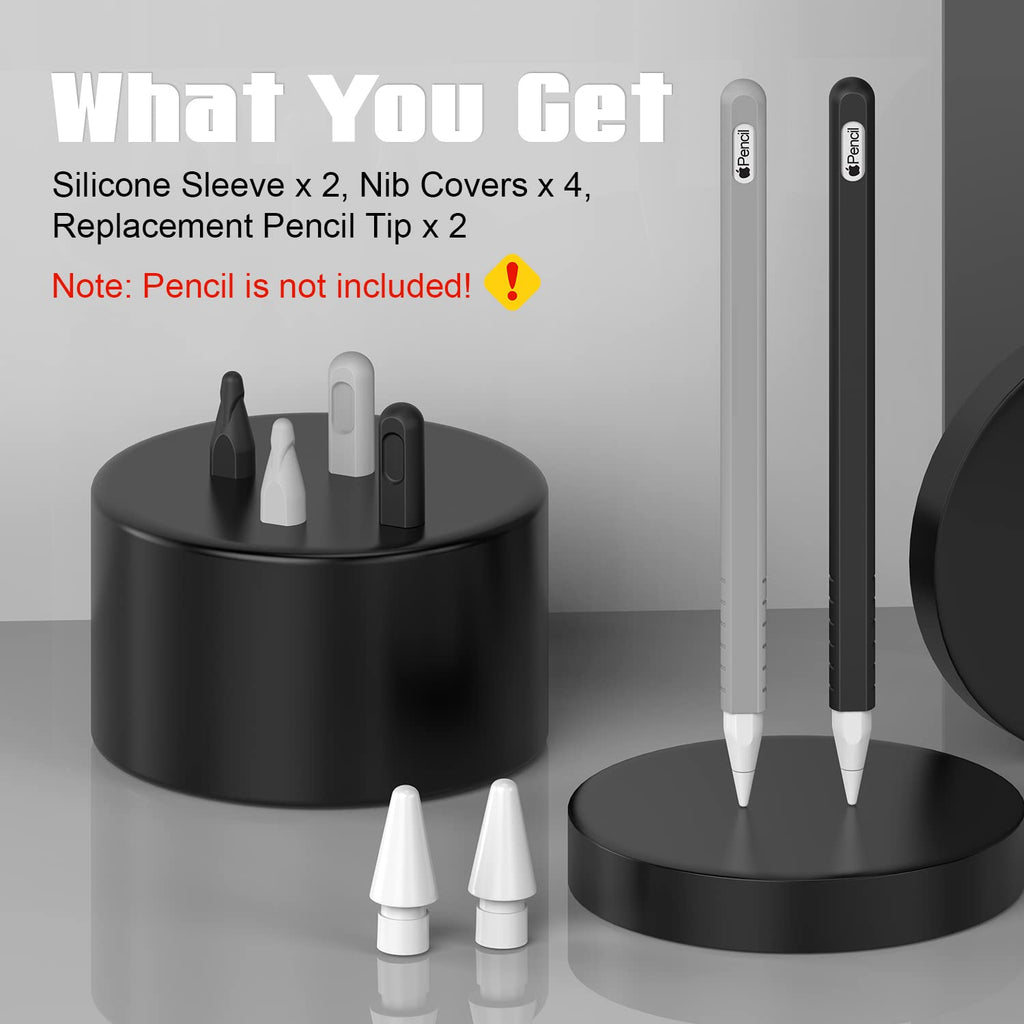 2 Pack Silicone Grip Sleeve with Pencil Tips and Nibs Cover, Black Grey U32681