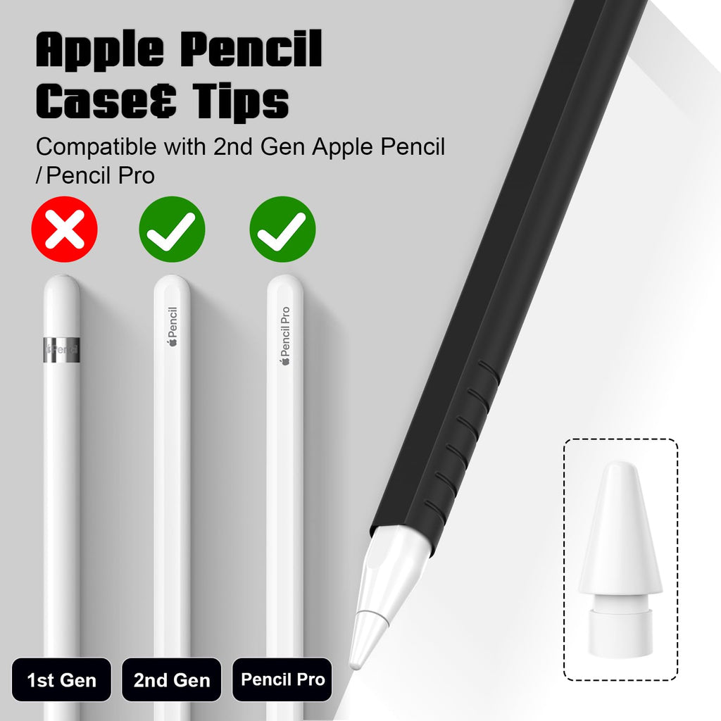 2 Pack Silicone Grip Sleeve with Pencil Tips and Nibs Cover, Black Grey U32681