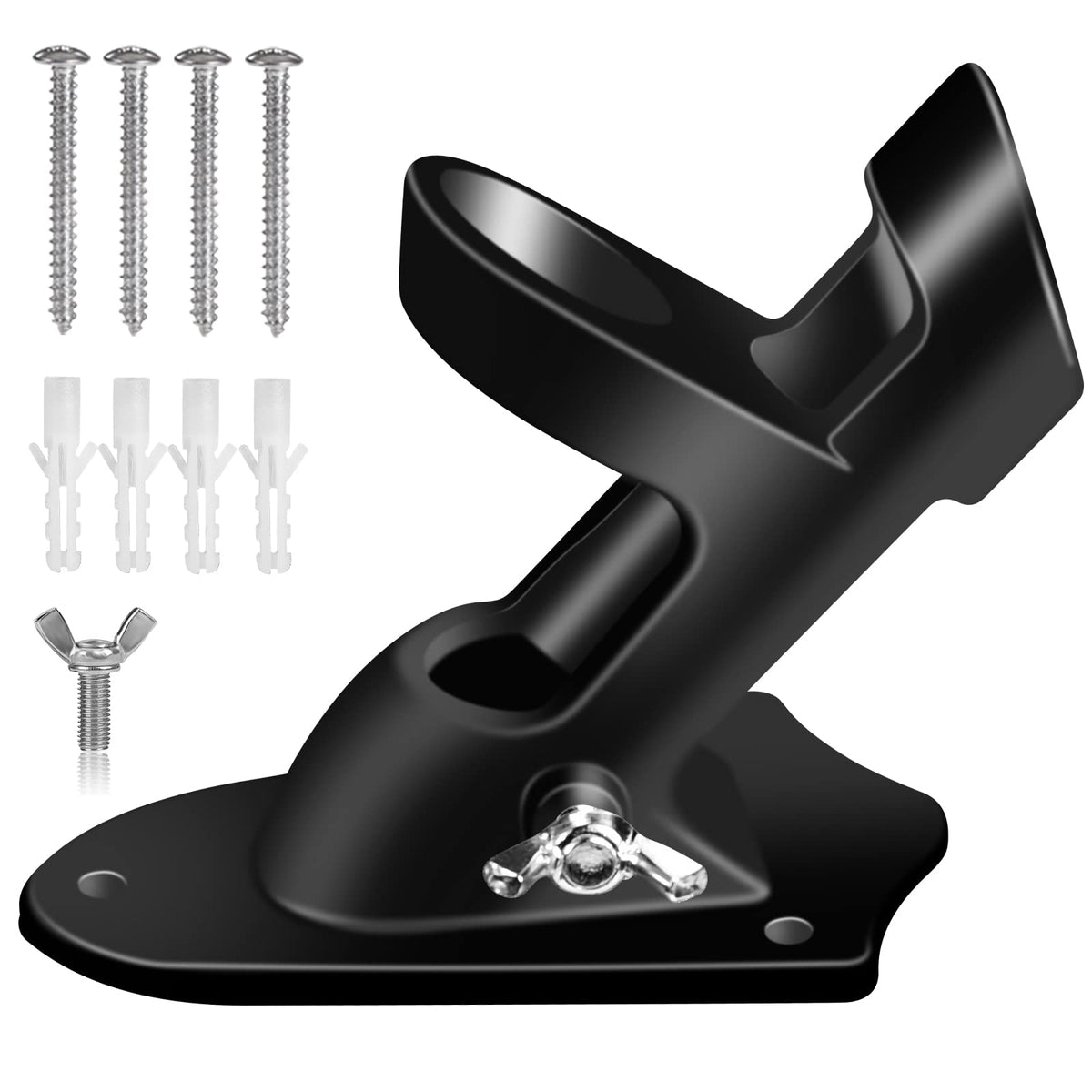 1" Flag Pole Holder Brackets with Hardwares, Two Positions Aluminium Alloy Rust Free Coated, Black 1 Pack A147760