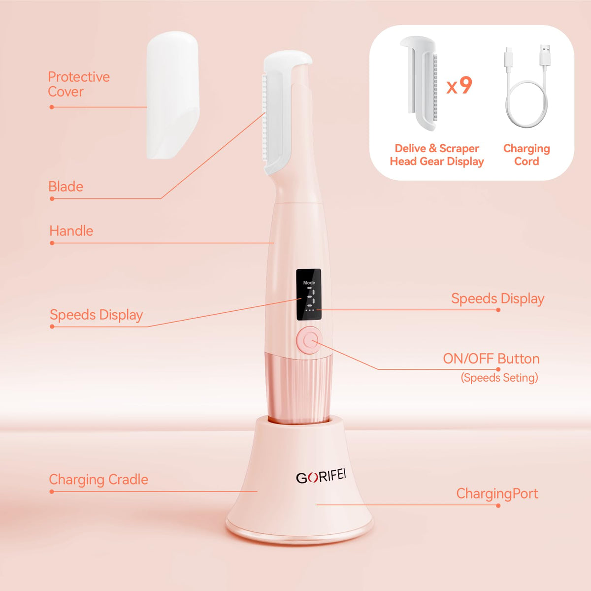 Pink Rechargeable Facial Razor with 8 Blades T766741