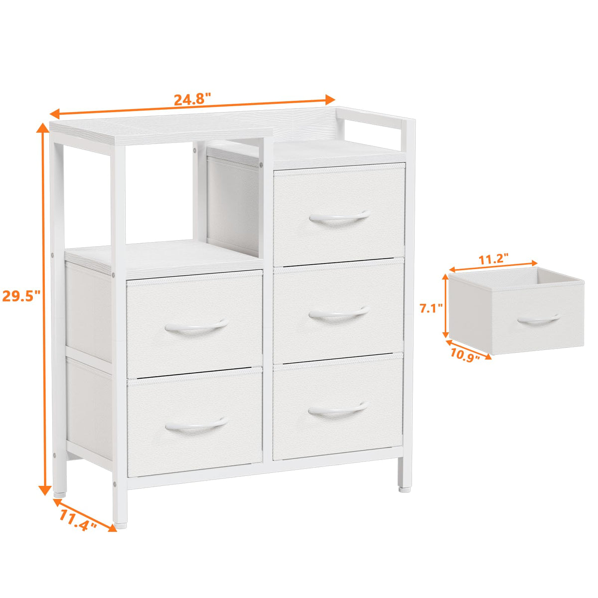 White 4 Drawer Dresser with 5 Storage Bins Z672