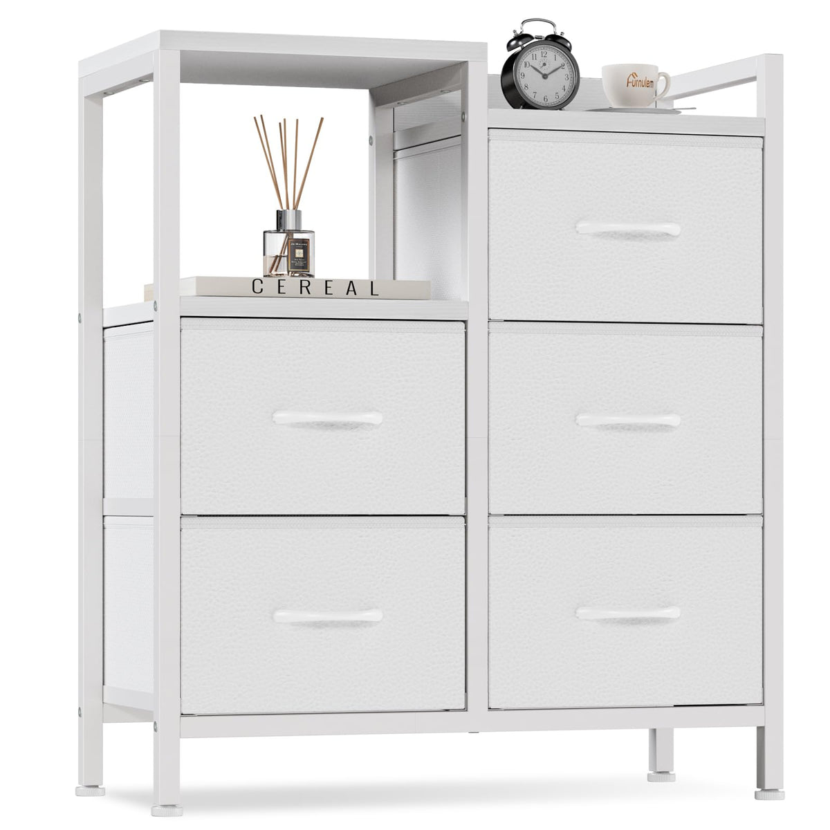 White 4 Drawer Dresser with 5 Storage Bins Z672