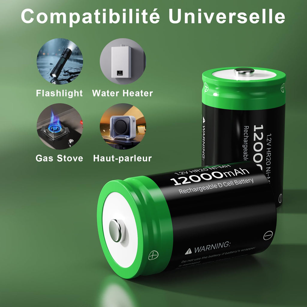 Rechargeable D Batteries, 12000mAh Ni-MH 1.2V 4-Pack O8739
