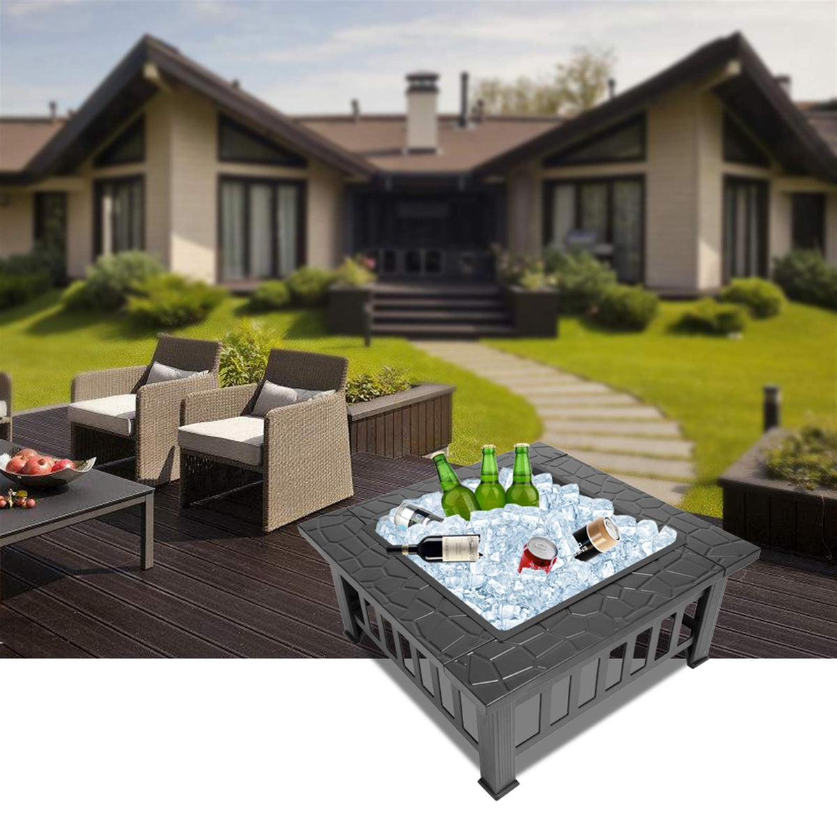 32-inch Metal Outdoor Fire Pit with Fireplace Screen O569
