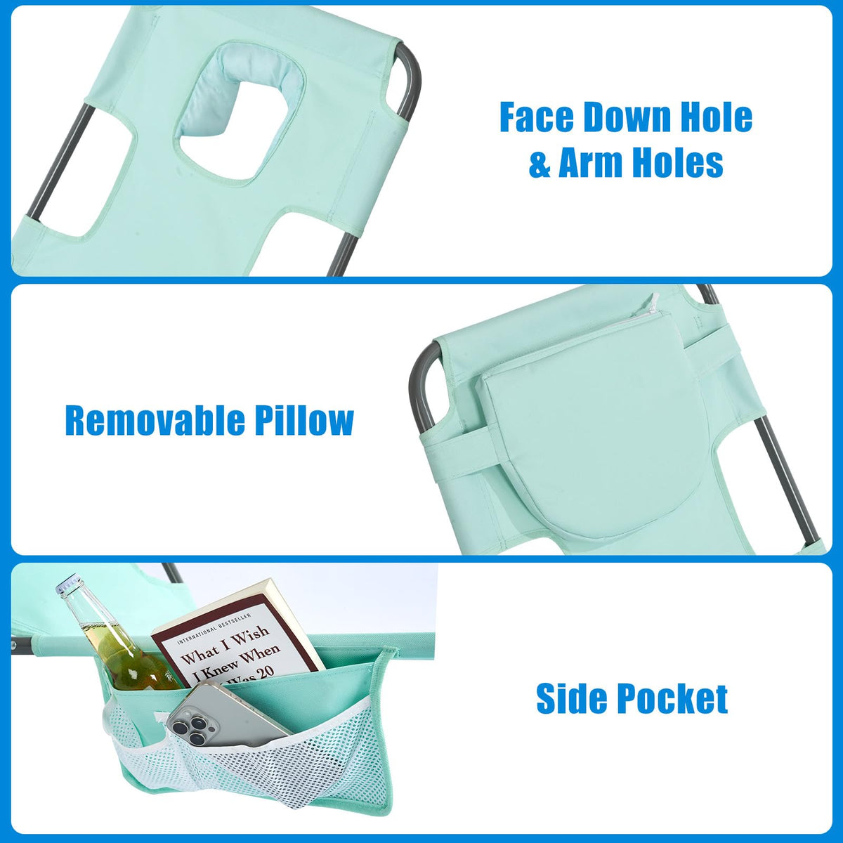 Portable Folding Beach Chair with Face Hole G7885