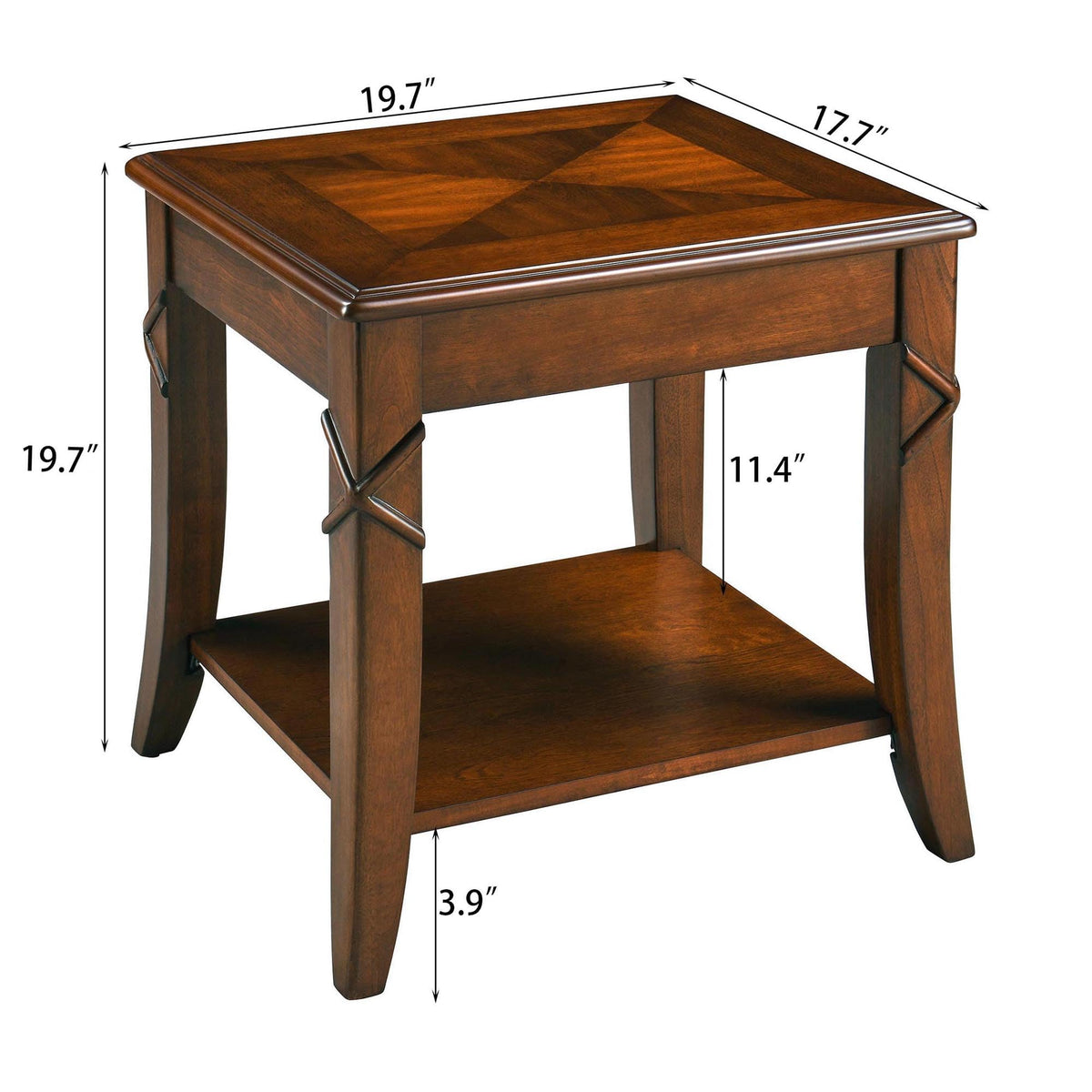 Solid Wood Side End Table with Storage Shelf D2903