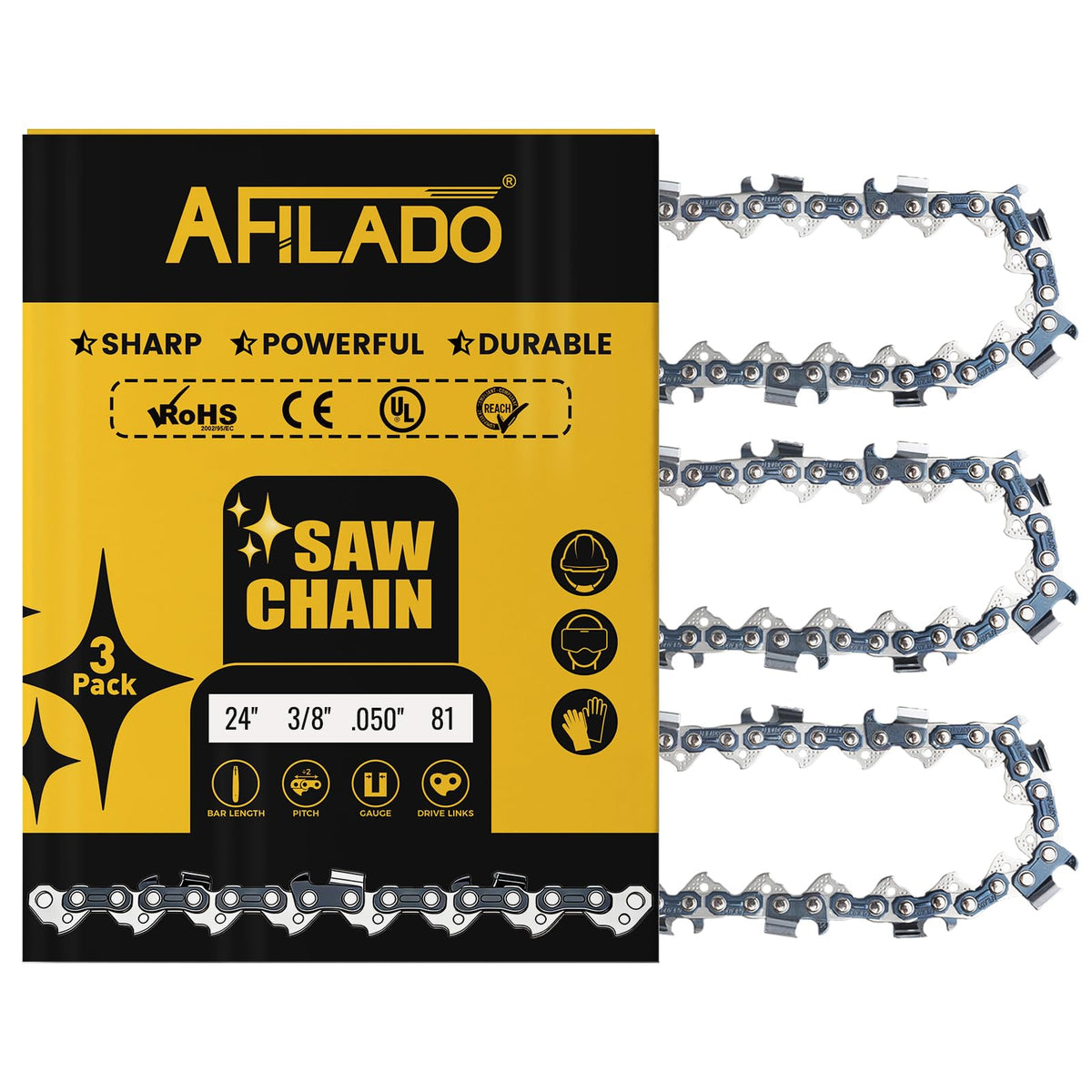 3 Pack 24 Inch Chainsaw Chain 81 Drive Links C130849